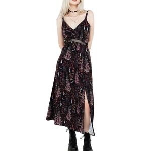 DISTURBIA NWT Foxglove Black Floral Witchy Goth Midaxi Cami Dress US 6